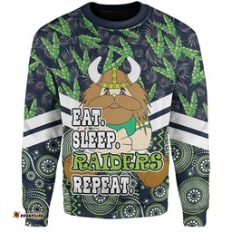Amazing Aussie Canberra Raiders Tropical Patterns And Dot Painting Eat Sleep Rugby Repeat Sweatshirt