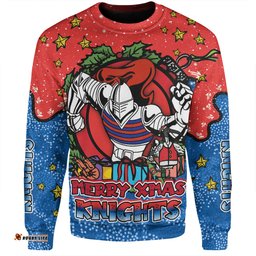Amazing Aussie Newcastle Knights Christmas Custom Merry Christmas Our Beloved Team With Aboriginal Dot Art Pattern Sweatshirt