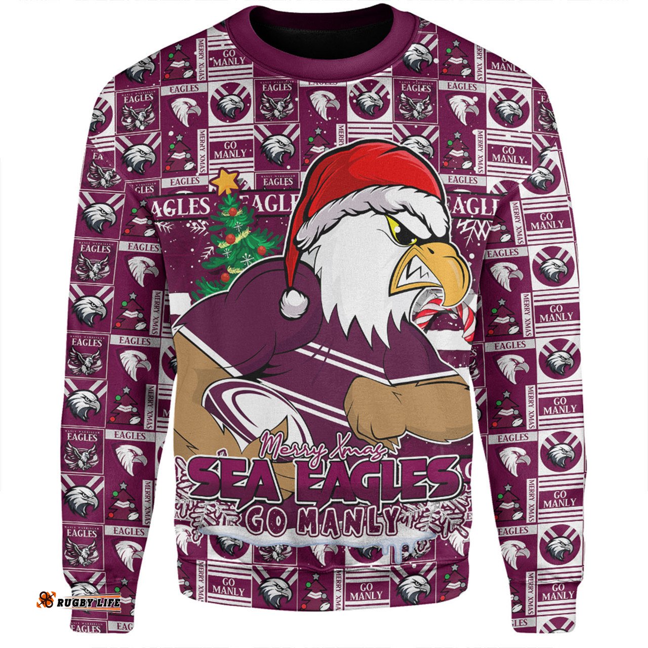 Amazing Aussie Manly Warringah Sea Eagles Merry Ugly Christmas Comic Style Sweatshirt