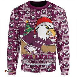 Amazing Aussie Manly Warringah Sea Eagles Merry Ugly Christmas Comic Style Sweatshirt