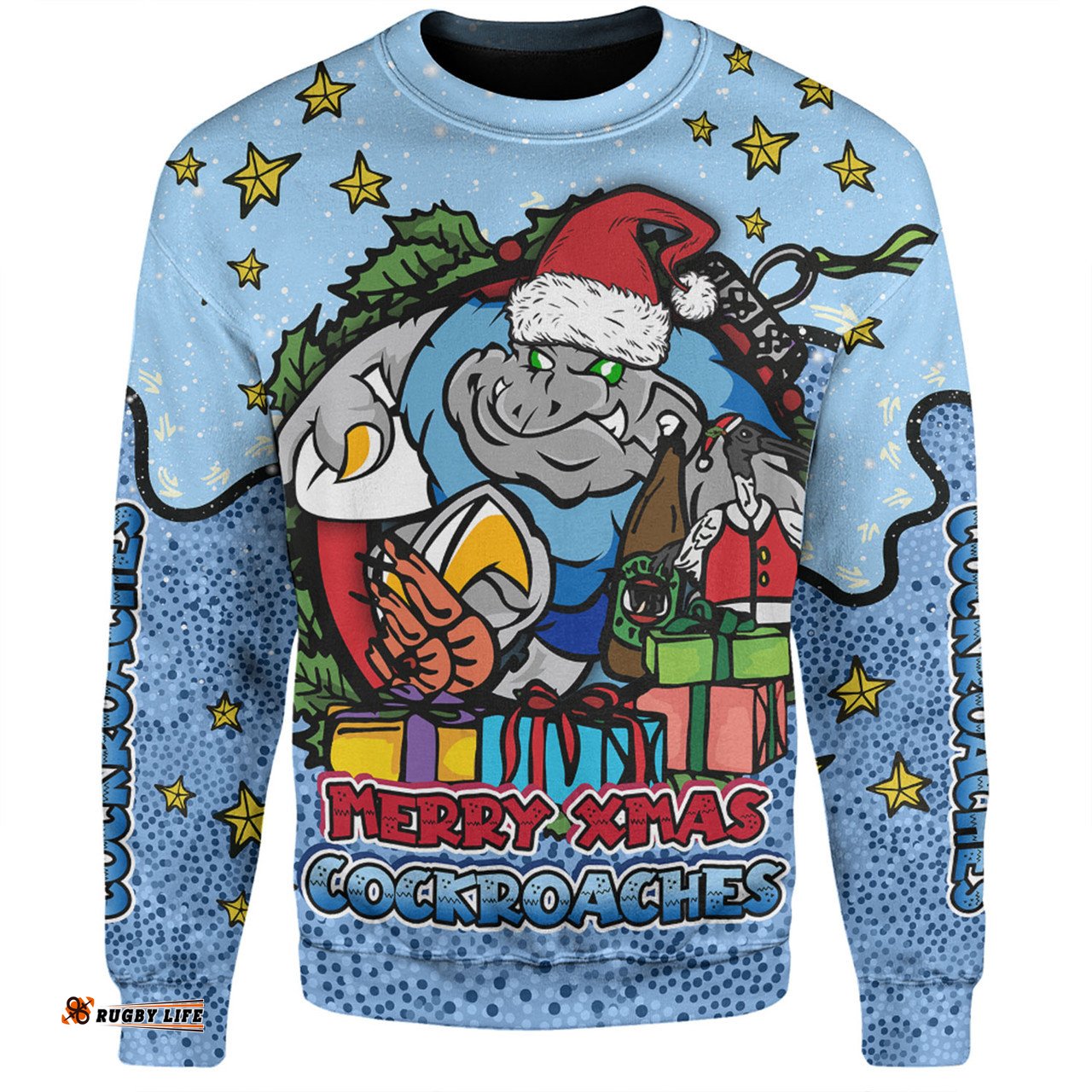 Amazing Aussie New South Wales Cockroaches Christmas Custom Merry Christmas Our Beloved Team With Aboriginal Dot Art Pattern Sweatshirt
