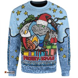 Amazing Aussie New South Wales Cockroaches Christmas Custom Merry Christmas Our Beloved Team With Aboriginal Dot Art Pattern Sweatshirt