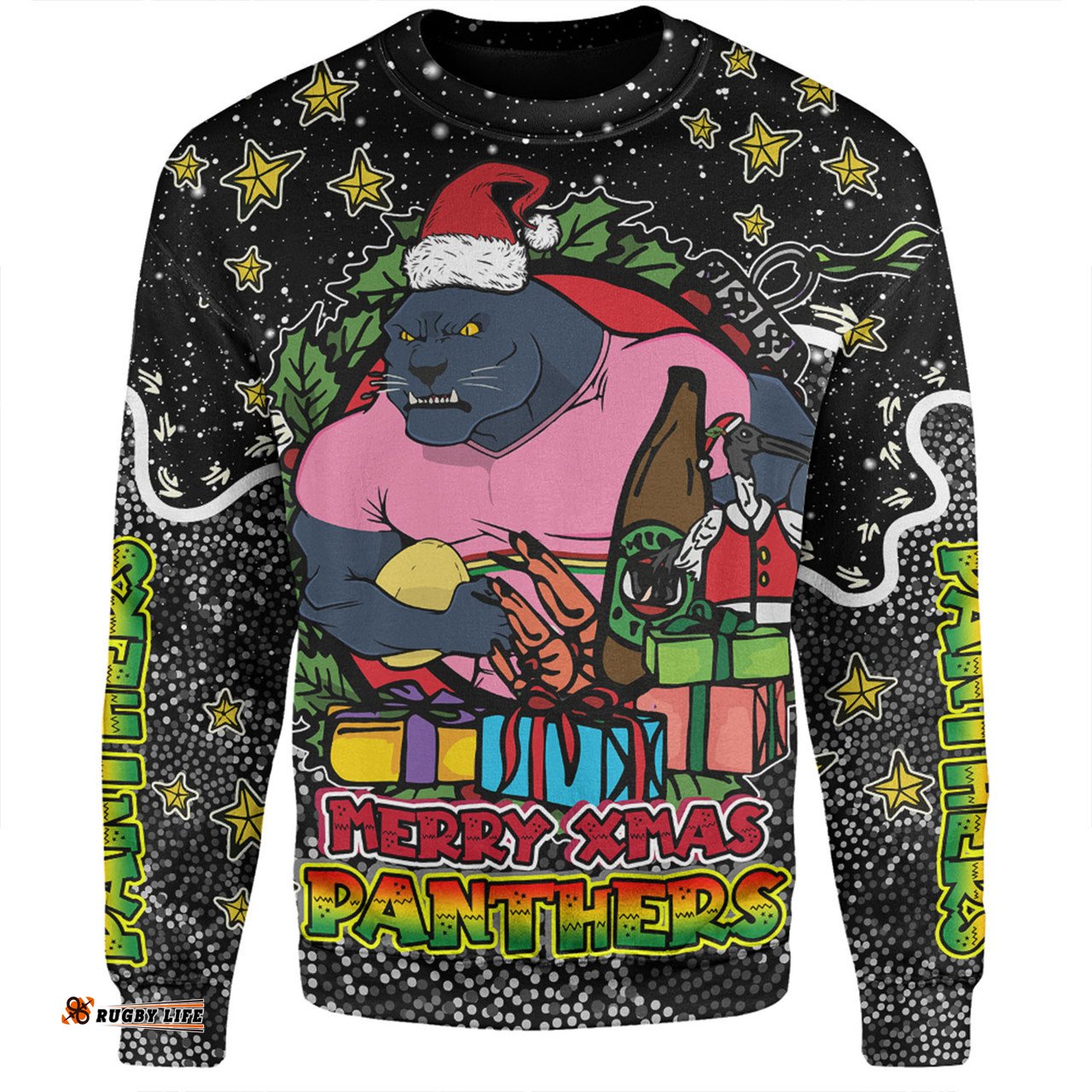Amazing Aussie Penrith Panthers Christmas Custom Merry Christmas Our Beloved Team With Aboriginal Dot Art Pattern Sweatshirt