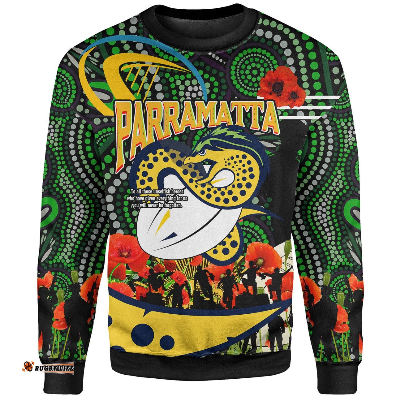 Amazing Aussie Parramatta Eels Custom Parramatta Eels Aboriginal Inspired Remembrance Day with Flower Sweatshirt