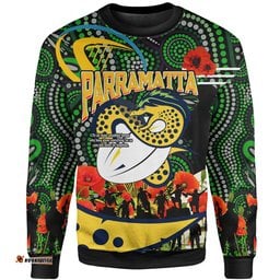 Amazing Aussie Parramatta Eels Custom Parramatta Eels Aboriginal Inspired Remembrance Day with Flower Sweatshirt
