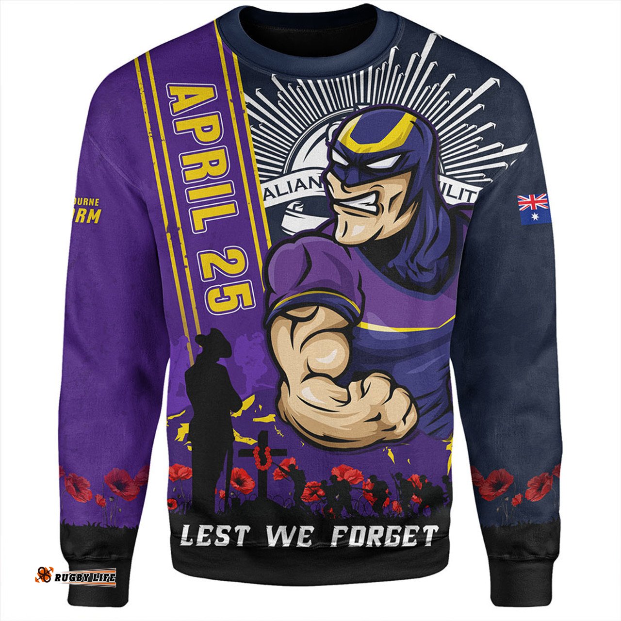 Amazing Aussie Melbourne Storm Anzac Day Lest We Forget Strong Fighting Spirit Sweatshirt