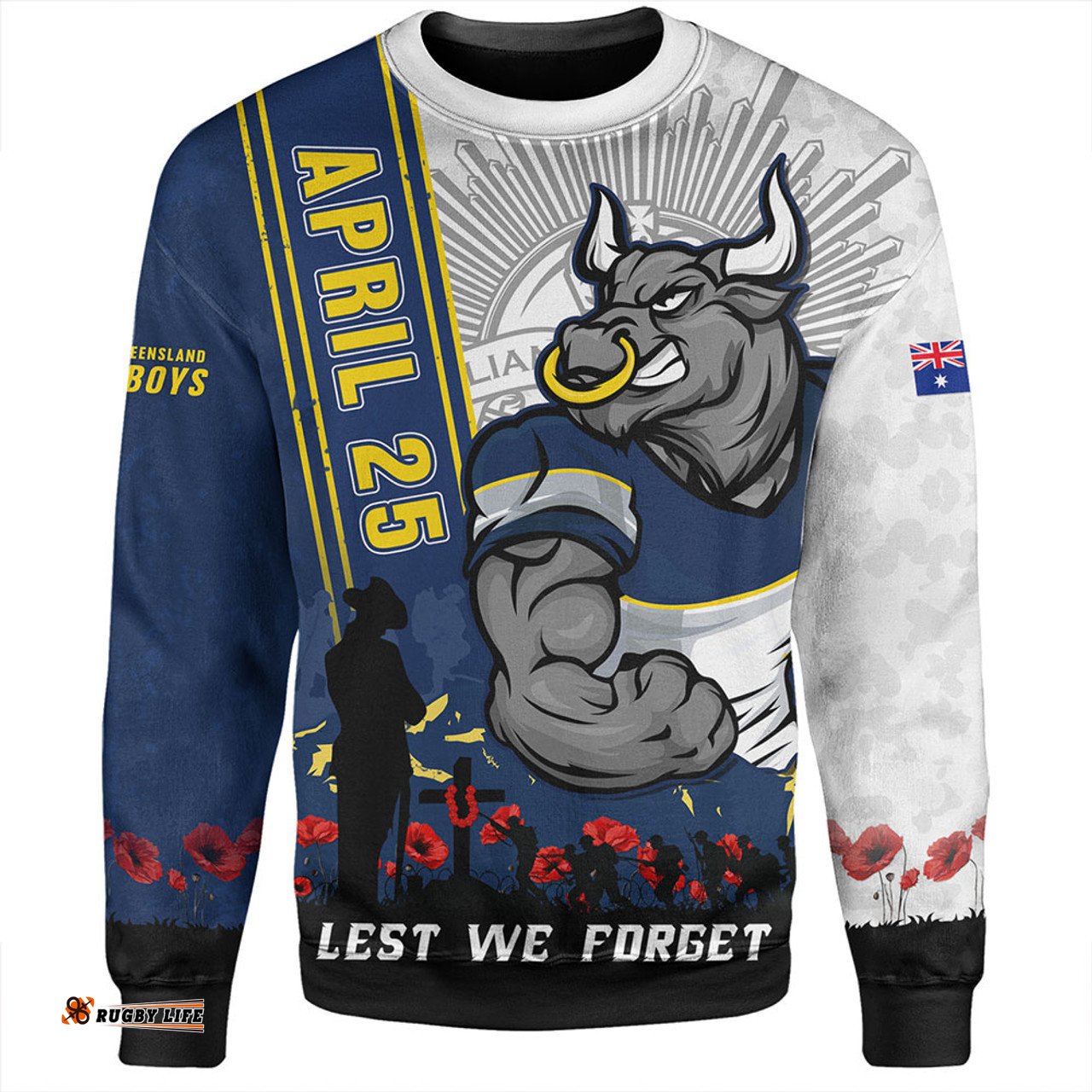 Amazing Aussie North Queensland Cowboys Anzac Day Lest We Forget Strong Fighting Spirit Sweatshirt