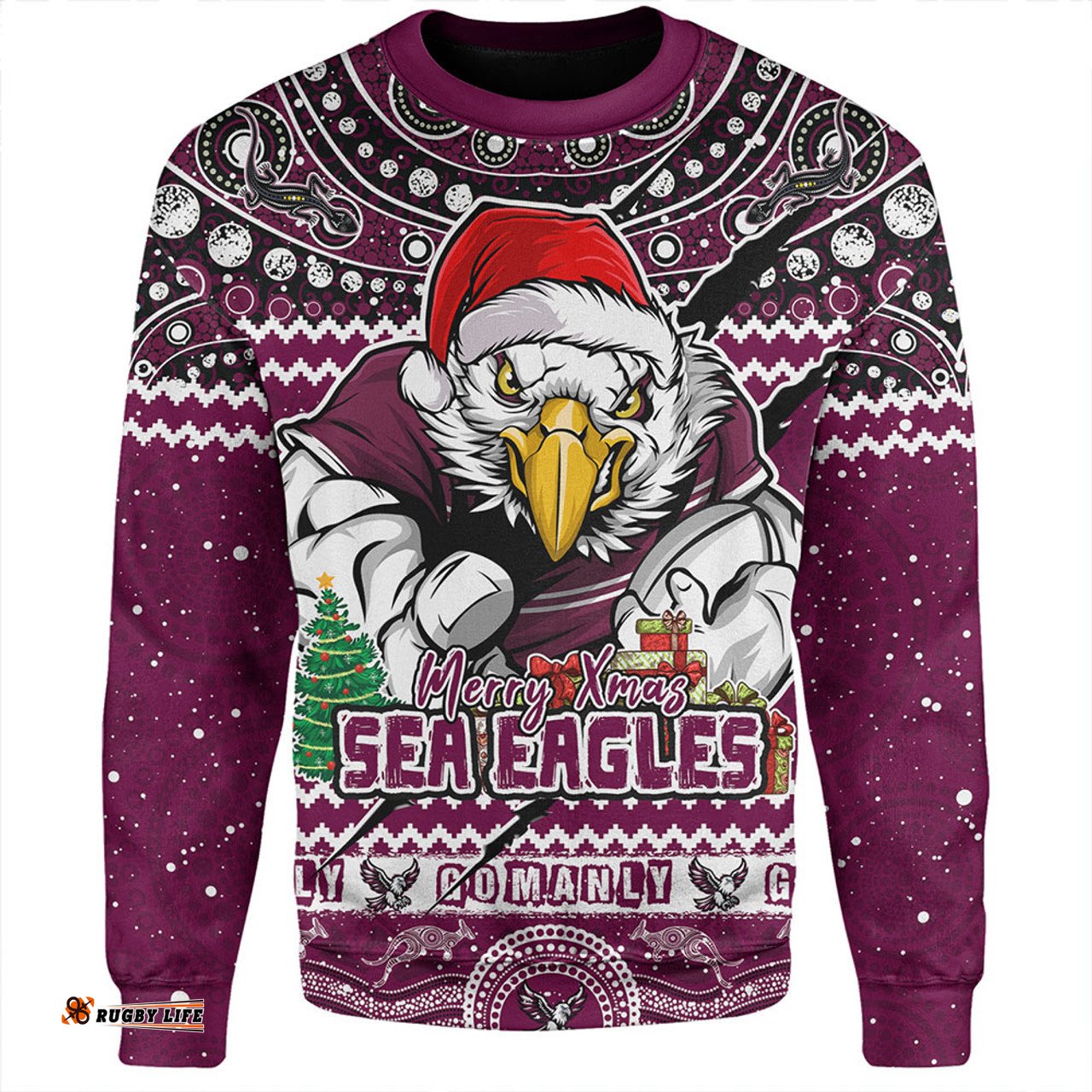 Amazing Aussie Manly Warringah Sea Eagles Aboriginal Xmas Special Ugly Christmas Style Sweatshirt