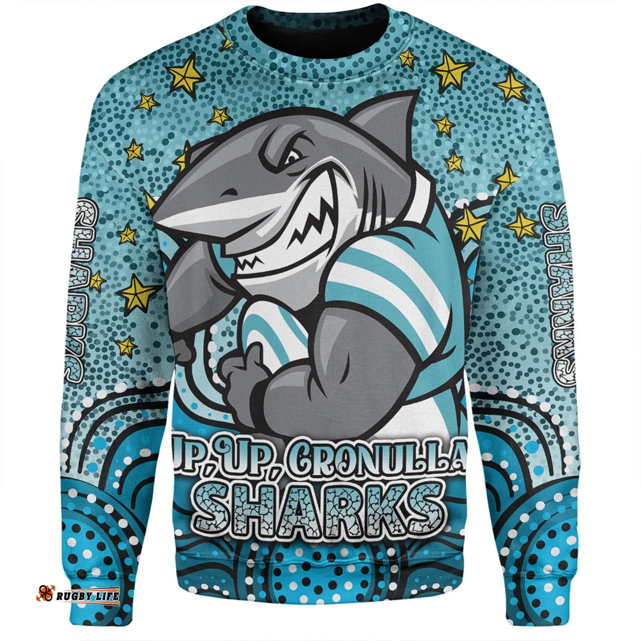 Amazing Aussie Cronulla Sutherland Sharks Custom Custom With Aboriginal Inspired Style Of Dot Painting Patterns  Sweatshirt