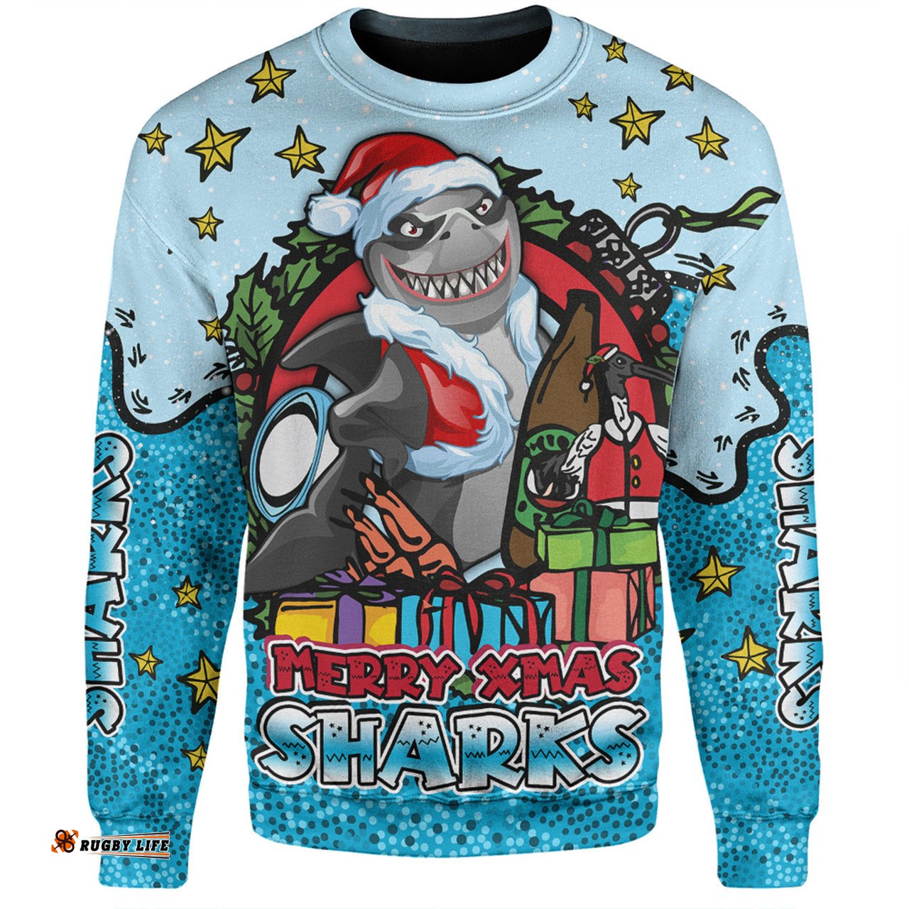 Amazing Aussie Cronulla Sutherland Sharks Christmas Custom Merry Christmas Our Beloved Team With Aboriginal Dot Art Pattern Sweatshirt