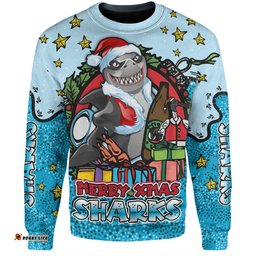 Amazing Aussie Cronulla Sutherland Sharks Christmas Custom Merry Christmas Our Beloved Team With Aboriginal Dot Art Pattern Sweatshirt