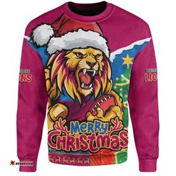 Amazing Aussie Brisbane Lions Santa Scoring Touchdown On Christmas Game Day Sweatshirt