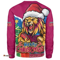 Amazing Aussie Brisbane Lions Santa Scoring Touchdown On Christmas Game Day Sweatshirt