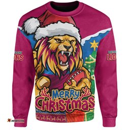 Amazing Aussie Brisbane Lions Santa Scoring Touchdown On Christmas Game Day Sweatshirt