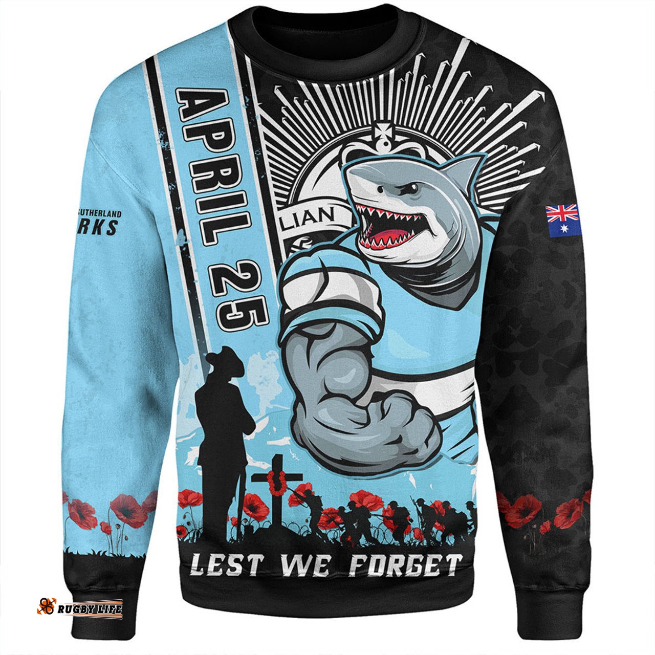 Amazing Aussie Cronulla Sutherland Sharks Anzac Day Lest We Forget Strong Fighting Spirit Sweatshirt