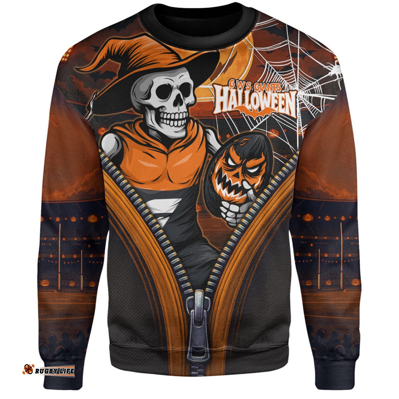 Amazing Aussie Gold Coast SUNS Halloween Night Reaper Zipper Sweatshirt