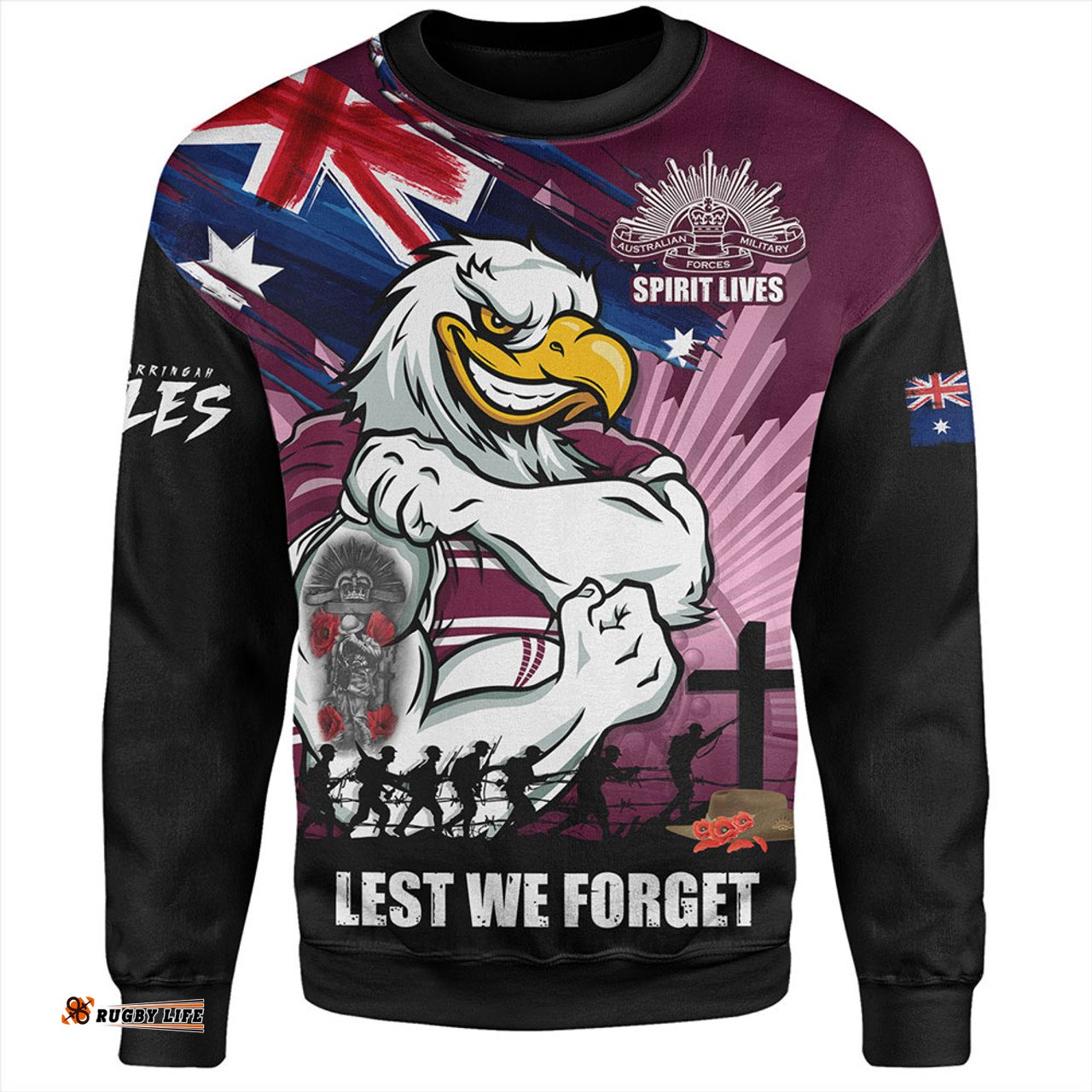 Amazing Aussie Manly Warringah Sea Eagles Fearless ANZAC Defender Sweatshirt