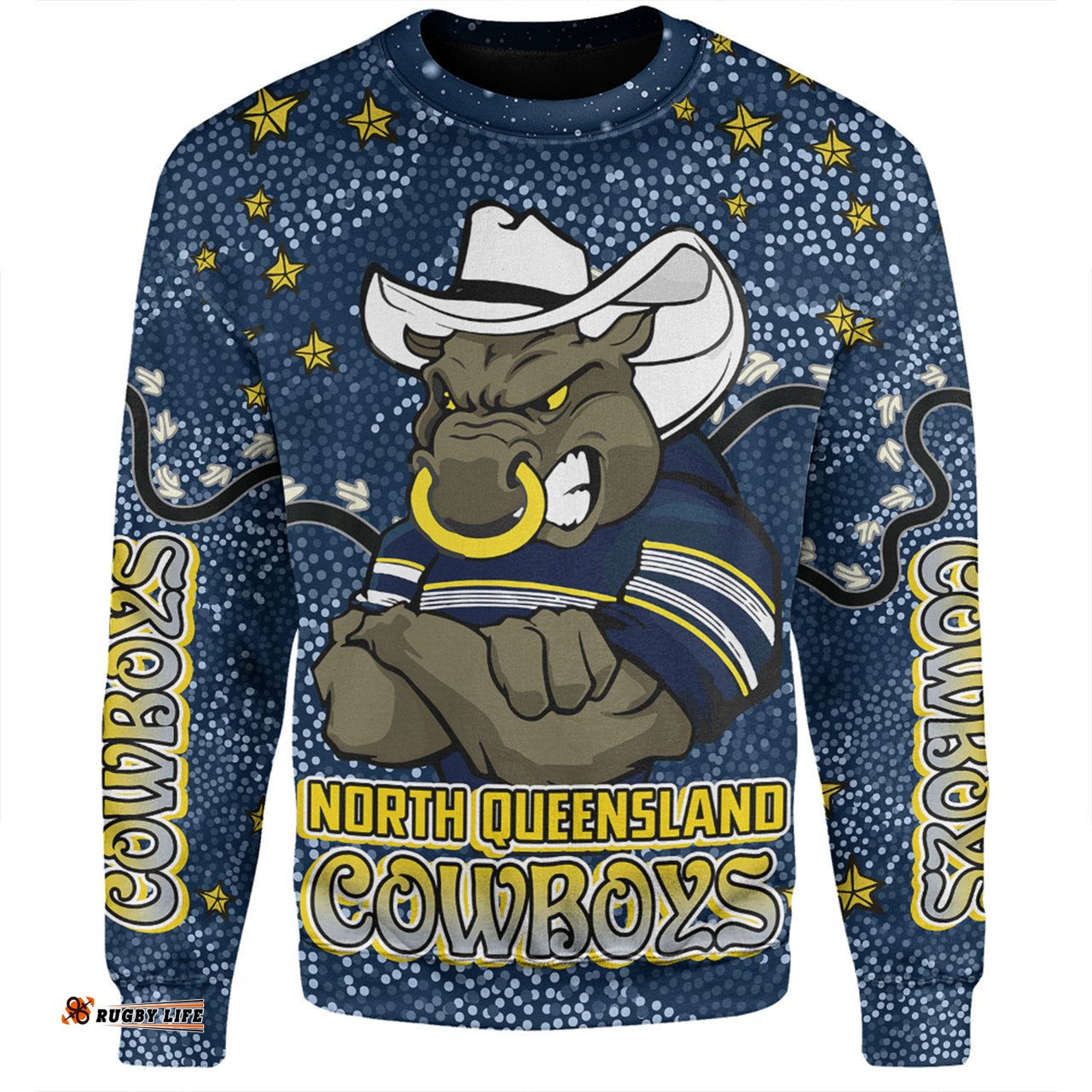 Amazing Aussie North Queensland Cowboys Custom Team With Dot And Star Patterns For Tough Fan Sweatshirt