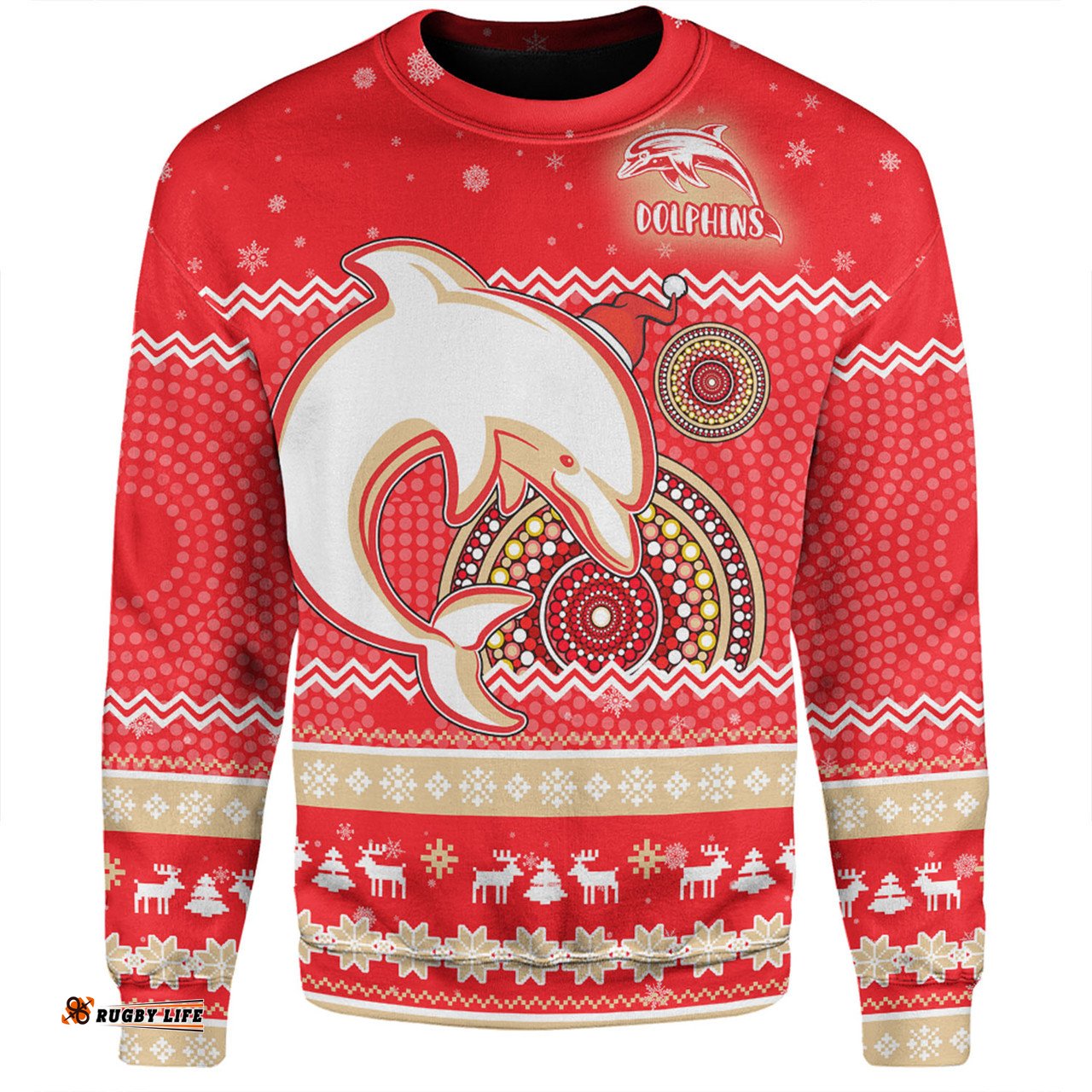 Amazing Aussie Redcliffe Dolphins Christmas Custom Ugly Xmas And Aboriginal Patterns For Die Hard Fan Sweatshirt