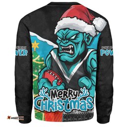 Amazing Aussie Port Adelaide Santa Scoring Touchdown On Christmas Game Day Sweatshirt