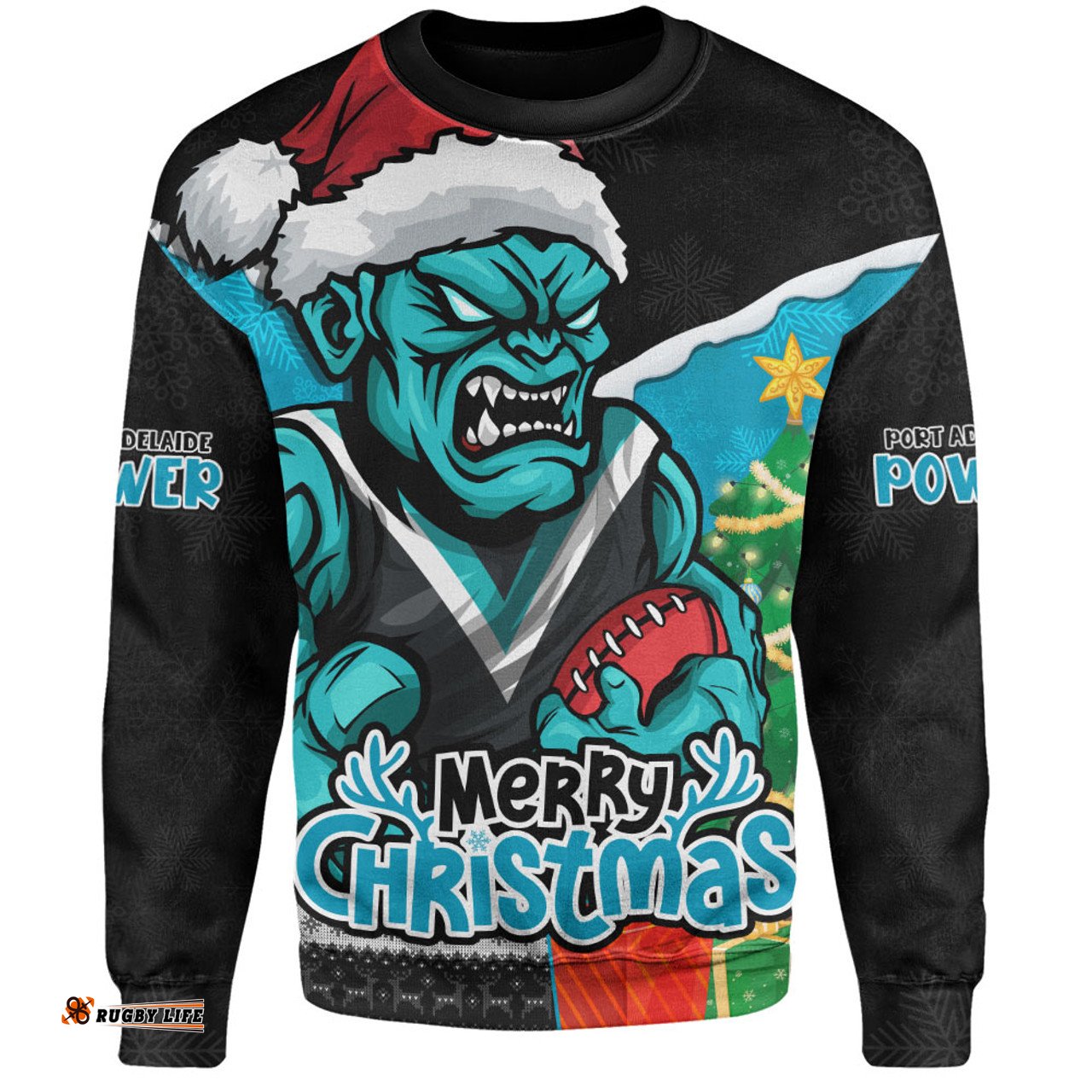 Amazing Aussie Port Adelaide Santa Scoring Touchdown On Christmas Game Day Sweatshirt