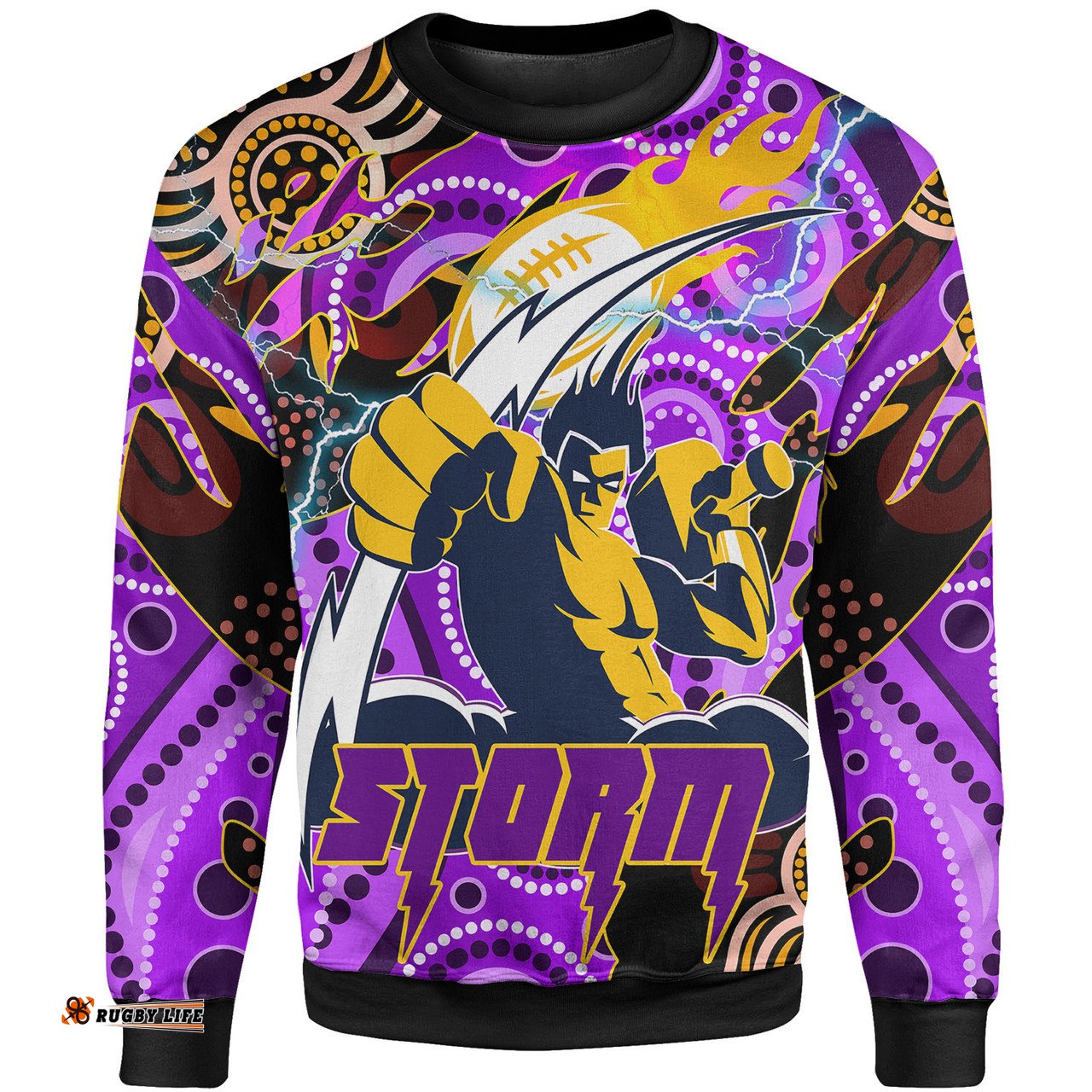 Amazing Aussie Melbourne Storm Custom Rugby Team with Aboriginal Inspired Dot Painting and Indigenous Pattern Sweatshirt