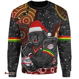 Amazing Aussie Penrith Panthers Christmas Penrith Panthers Merry Christmas Hat Aboriginal Style Sweatshirt