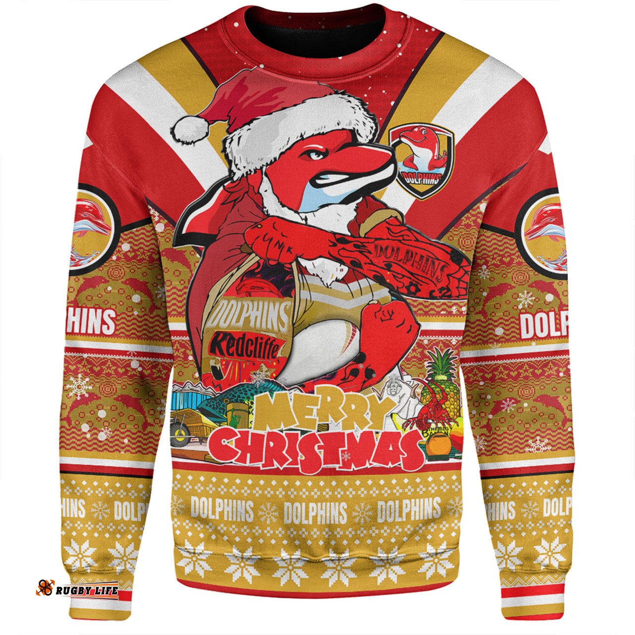 Amazing Aussie Redcliffe Dolphins Christmas Custom Redcliffe Dolphins Santa Aussie Big Things Sweatshirt