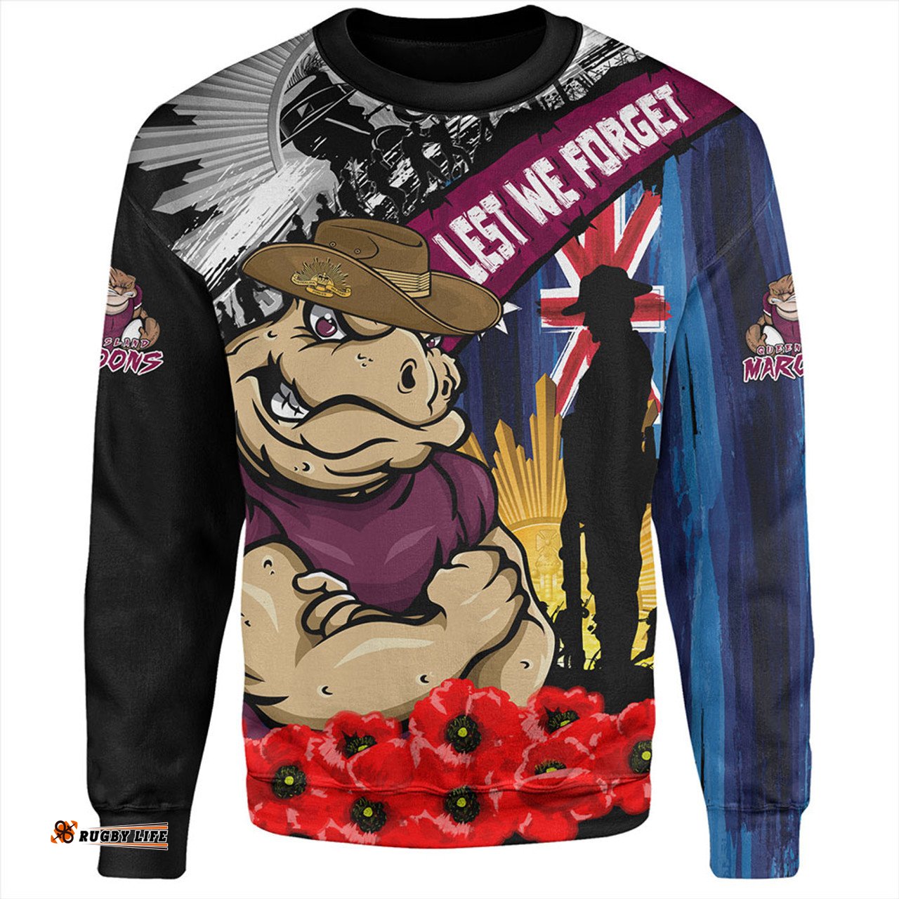 Amazing Aussie Queensland Maroons United In Spirit Anzac Day Tribute Sweatshirt