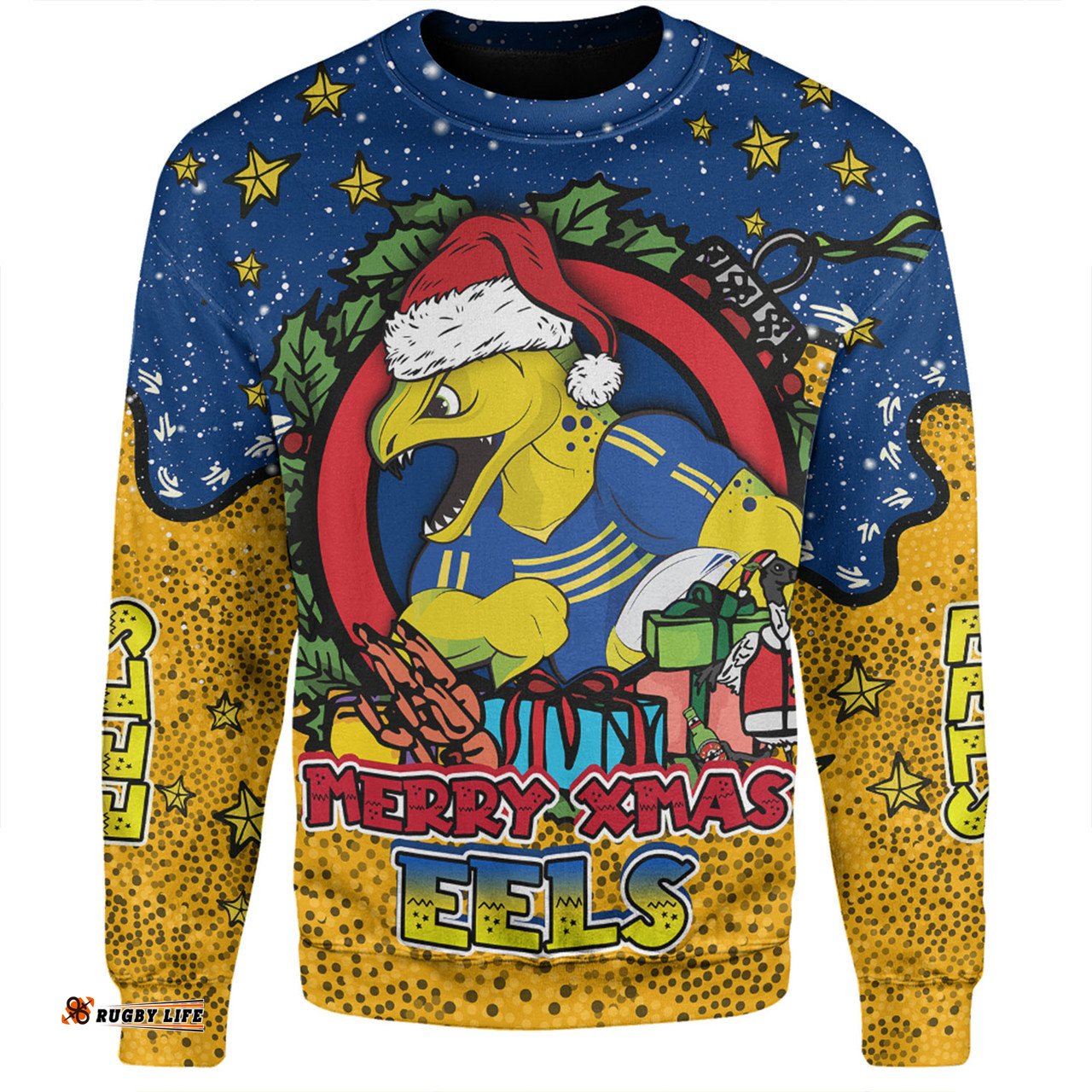 Amazing Aussie Parramatta Eels Christmas Custom Merry Christmas Our Beloved Team With Aboriginal Dot Art Pattern Sweatshirt