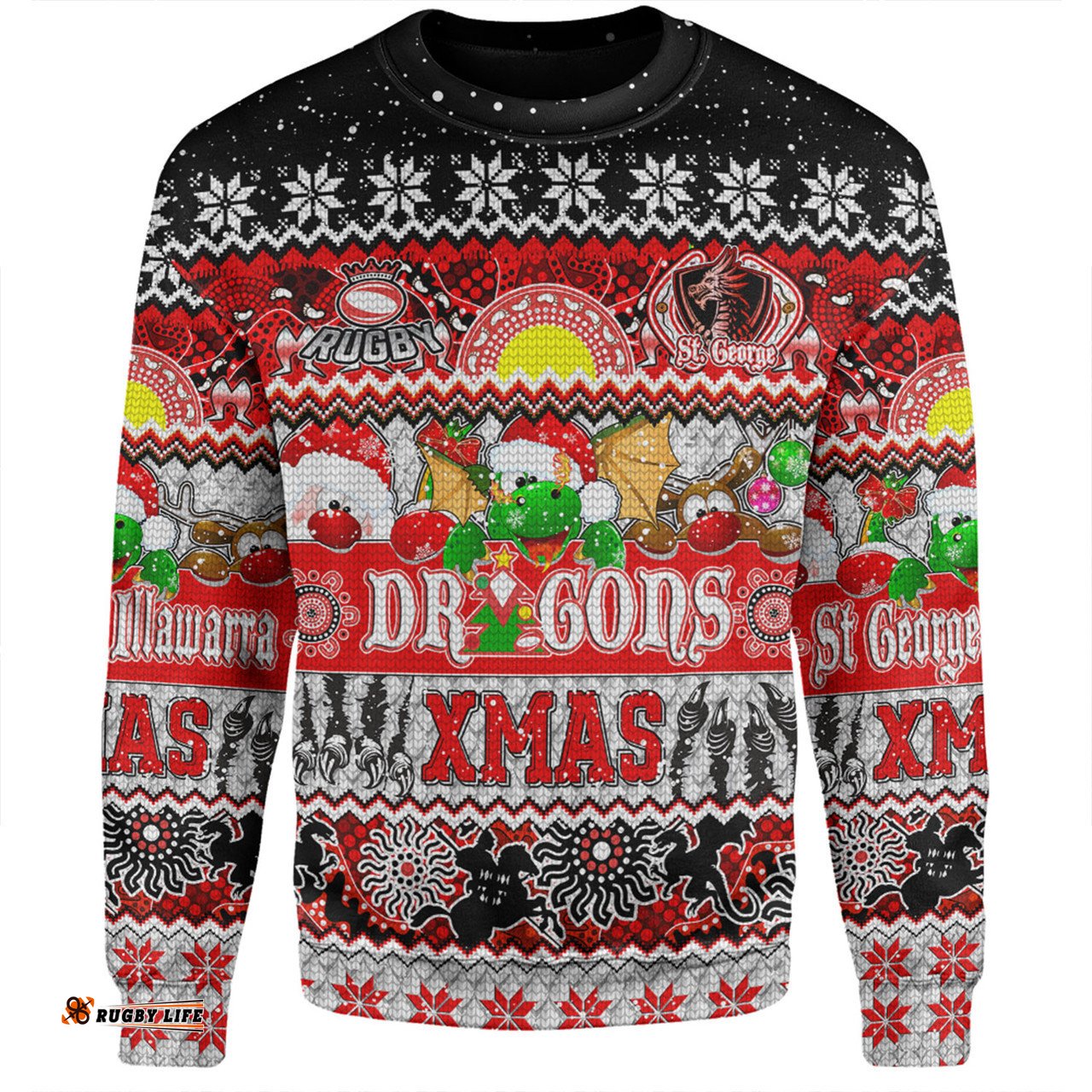 Amazing Aussie St. George Illawarra Dragons Christmas Aboriginal Custom Indigenous Knitted Ugly Xmas Style Sweatshirt
