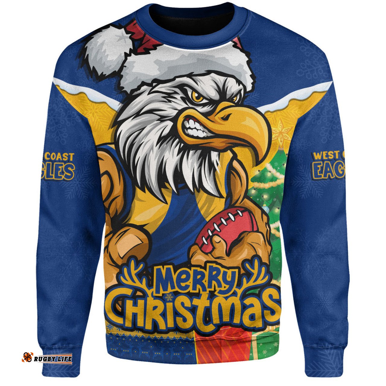 Amazing Aussie West Coast Eagles Santa Scoring Touchdown On Christmas Game Day Sweatshirt