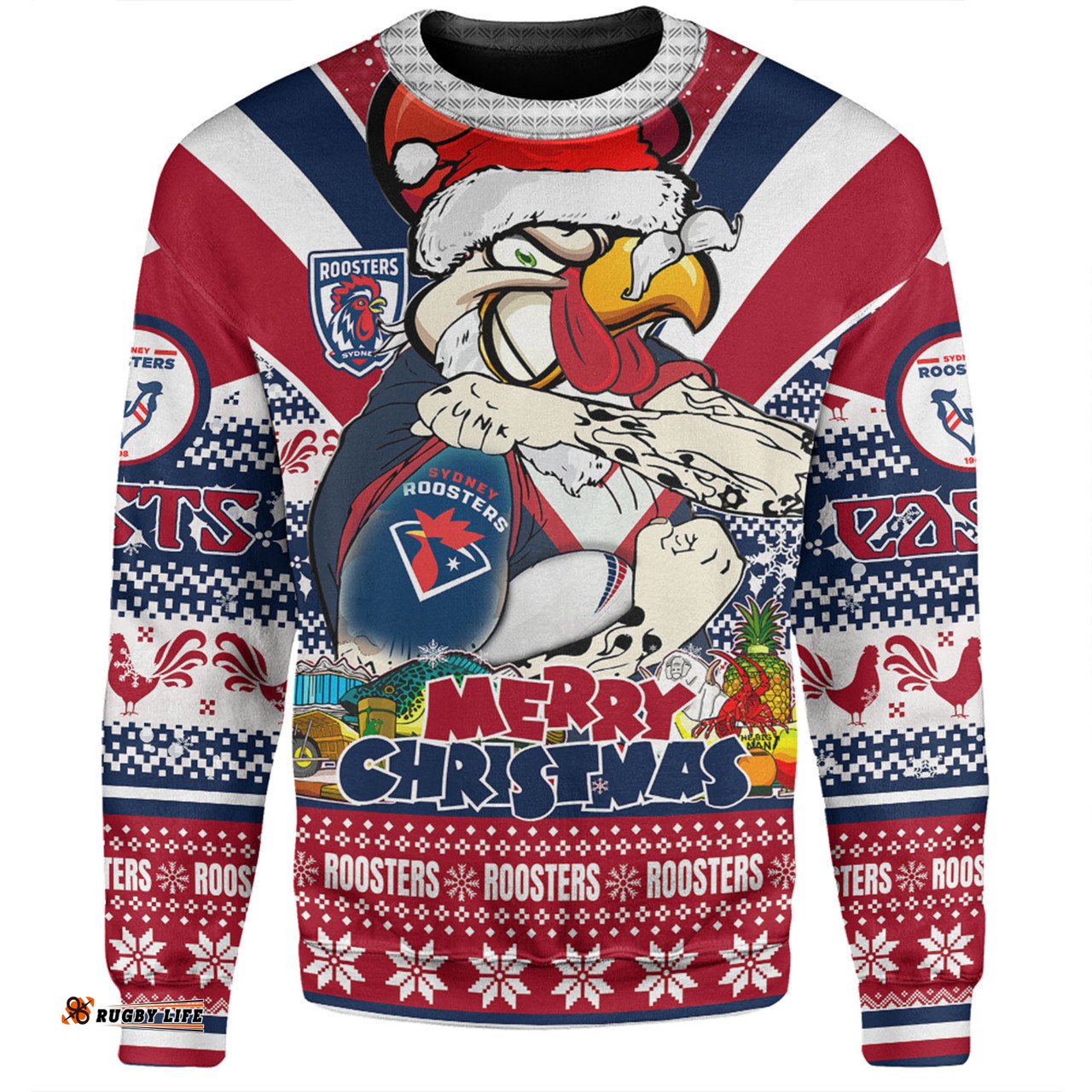 Amazing Aussie Sydney Roosters Christmas Custom Easts Rooster Santa Aussie Big Things Sweatshirt