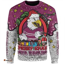 Amazing Aussie Manly Warringah Sea Eagles Christmas Custom Merry Christmas Our Beloved Team With Aboriginal Dot Art Pattern Sweatshirt