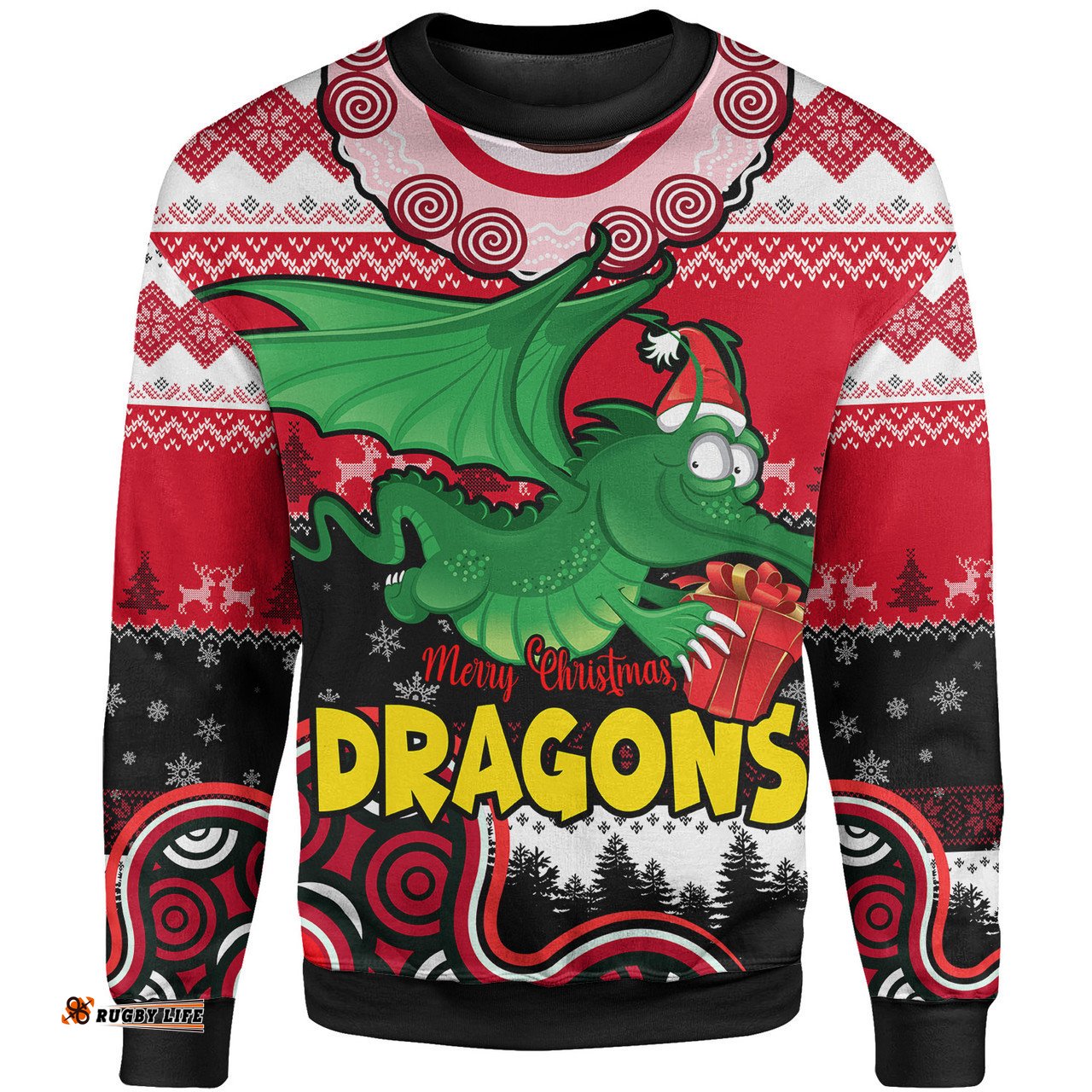 Amazing Aussie St.George Christmas Custom Dragons Aboriginal Inspired Xmas Sweatshirt