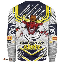 Amazing Aussie North Queensland Cowboys Custom Indigenous North Queensland Cowboys Army Scratch Style Sweatshirt