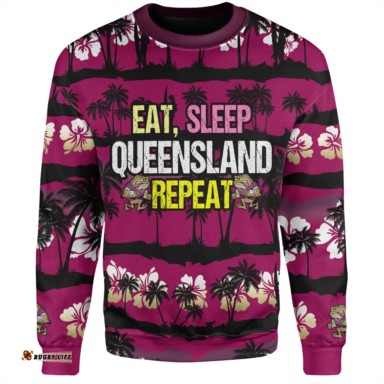 Amazing Aussie Cane Toads Sport Eat Sleep Repeat With Tropical Patterns Sweatshirt