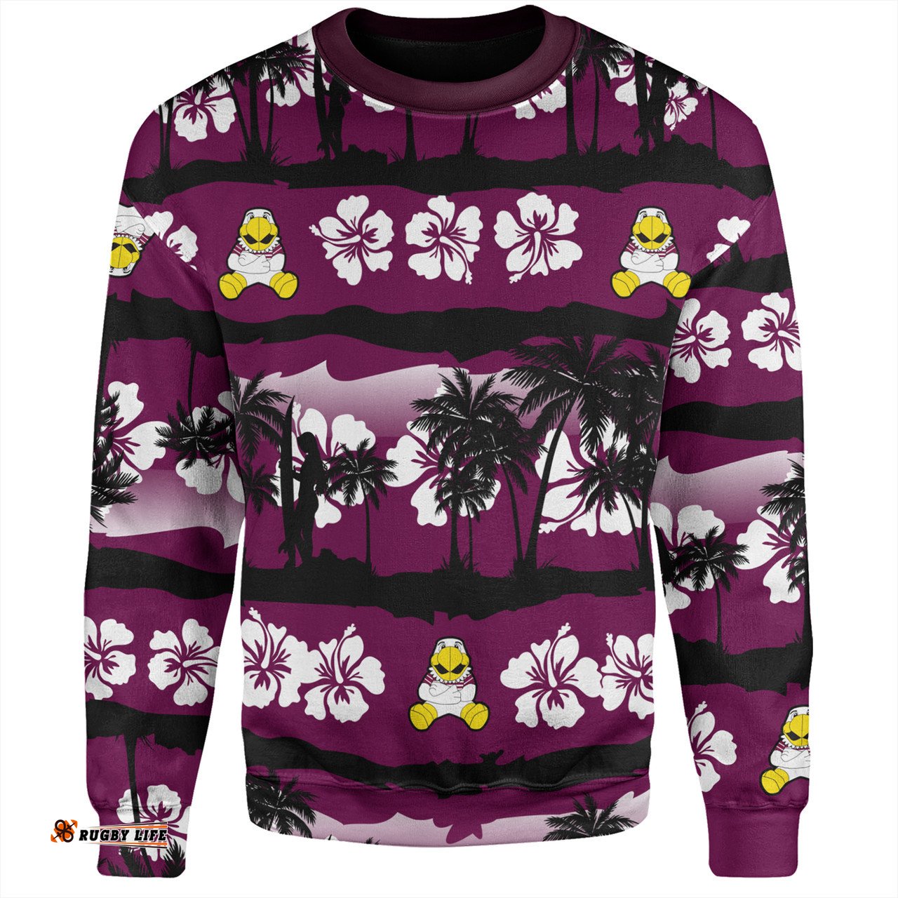 Amazing Aussie Manly Warringah Sea Eagles Tropical Hibiscus and Coconut Trees Sweatshirt