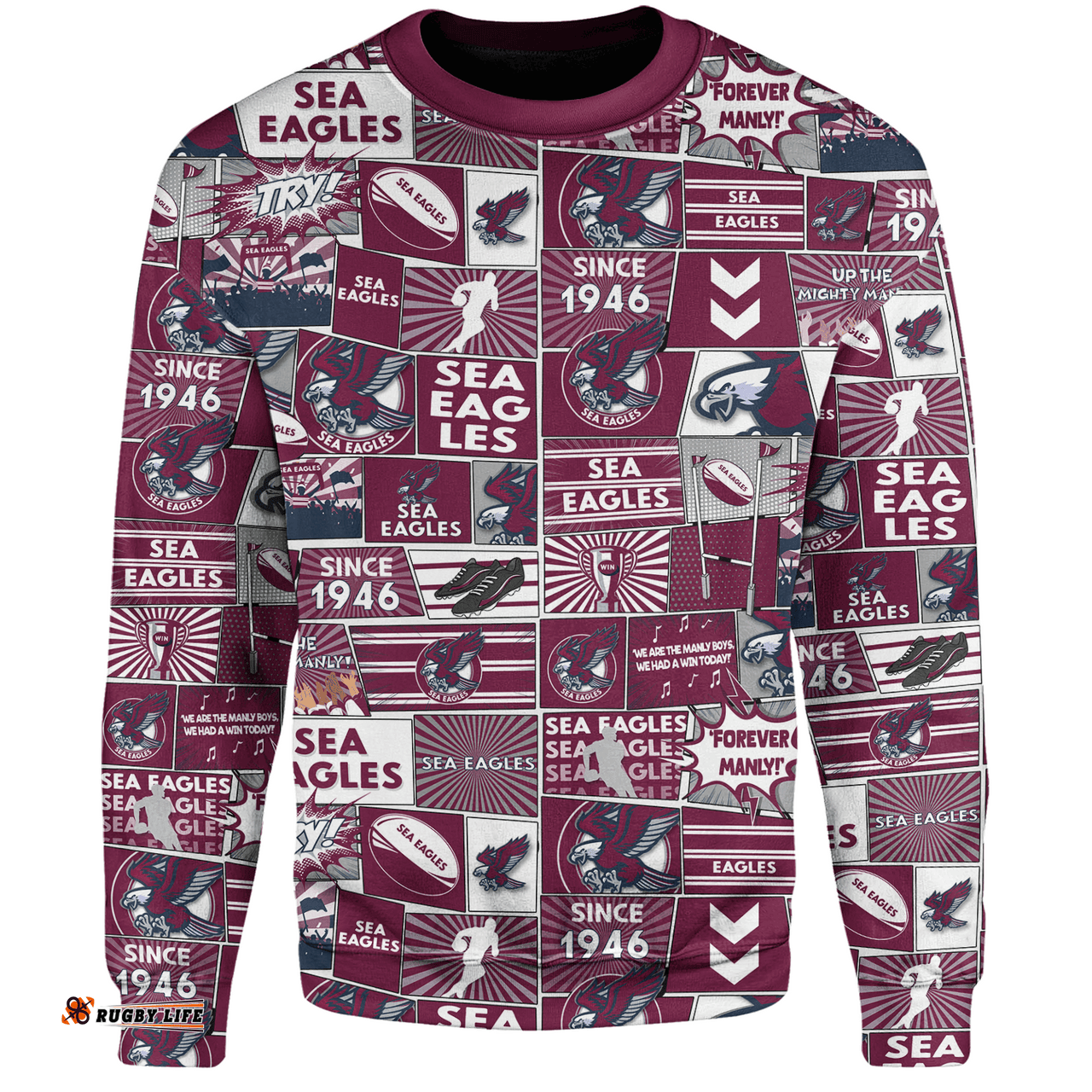 Amazing Aussie Manly Warringah Sea Eagles Team Of Us Die Hard Fan Supporters Comic Style Sweatshirt