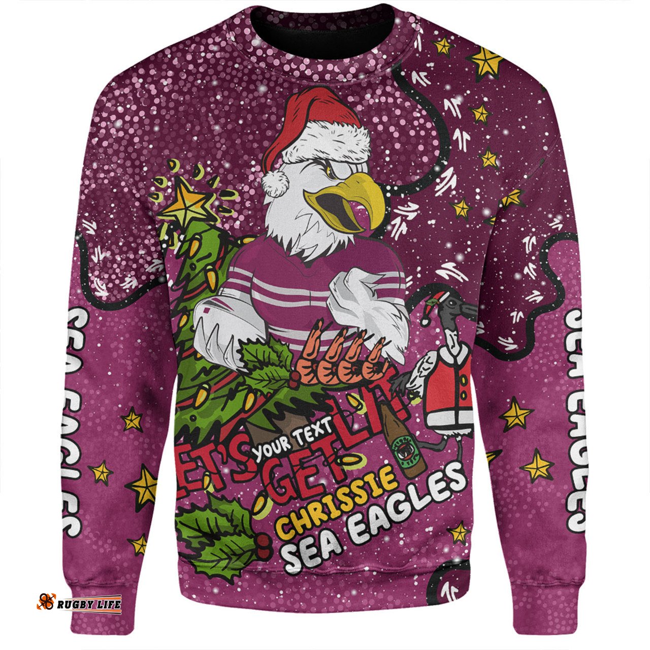 Amazing Aussie Manly Warringah Sea Eagles Christmas Custom Let's Get Lit Chrisse Pressie Sweatshirt