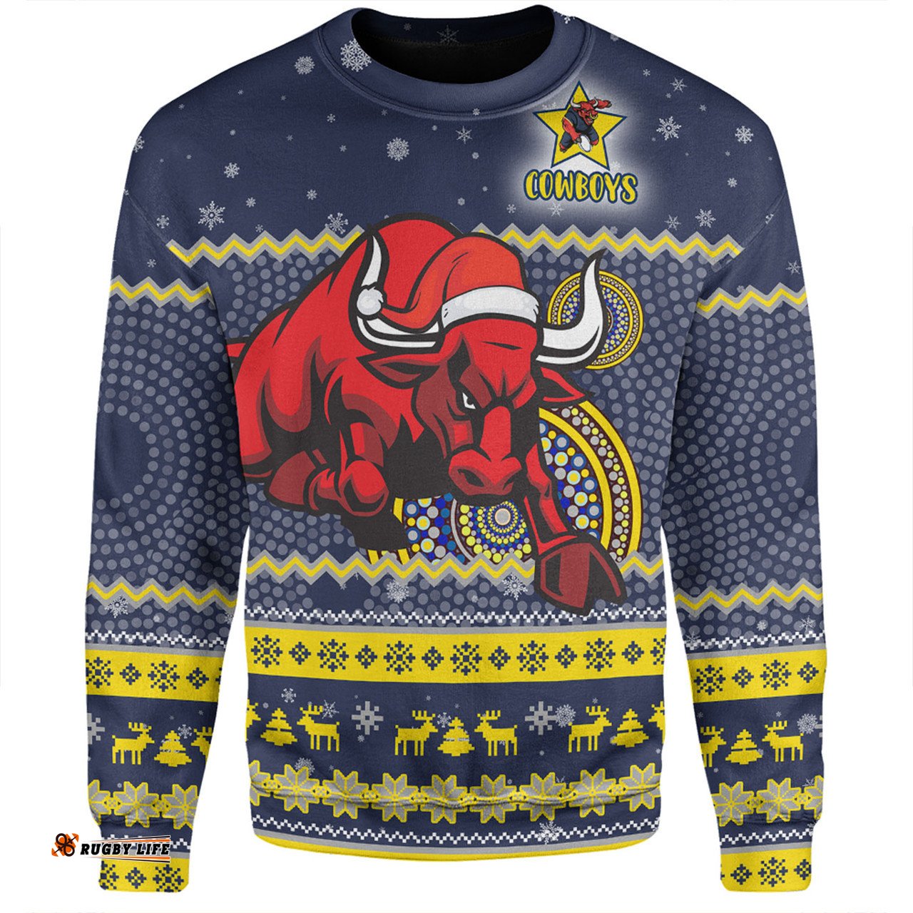 Amazing Aussie North Queensland Cowboys Christmas Custom Ugly Xmas And Aboriginal Patterns For Die Hard Fan Sweatshirt