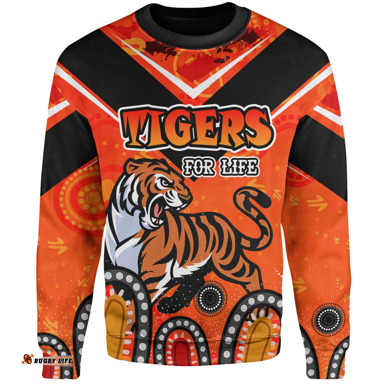 Amazing Aussie Wests Tigers Custom Tigers For Life With Aboriginal Style Sweatshirt