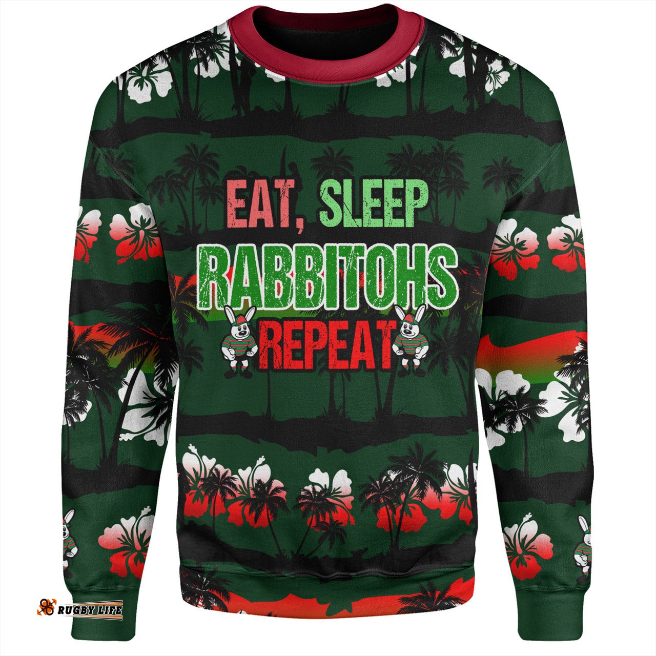 Amazing Aussie South Sydney Rabbitohs Eat Sleep Repeat With Tropical Patterns Sweatshirt