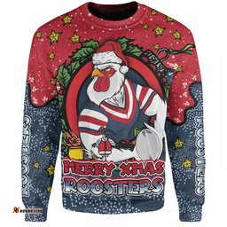 Amazing Aussie Sydney Roosters Christmas Custom Merry Christmas Our Beloved Team With Aboriginal Dot Art Pattern Sweatshirt