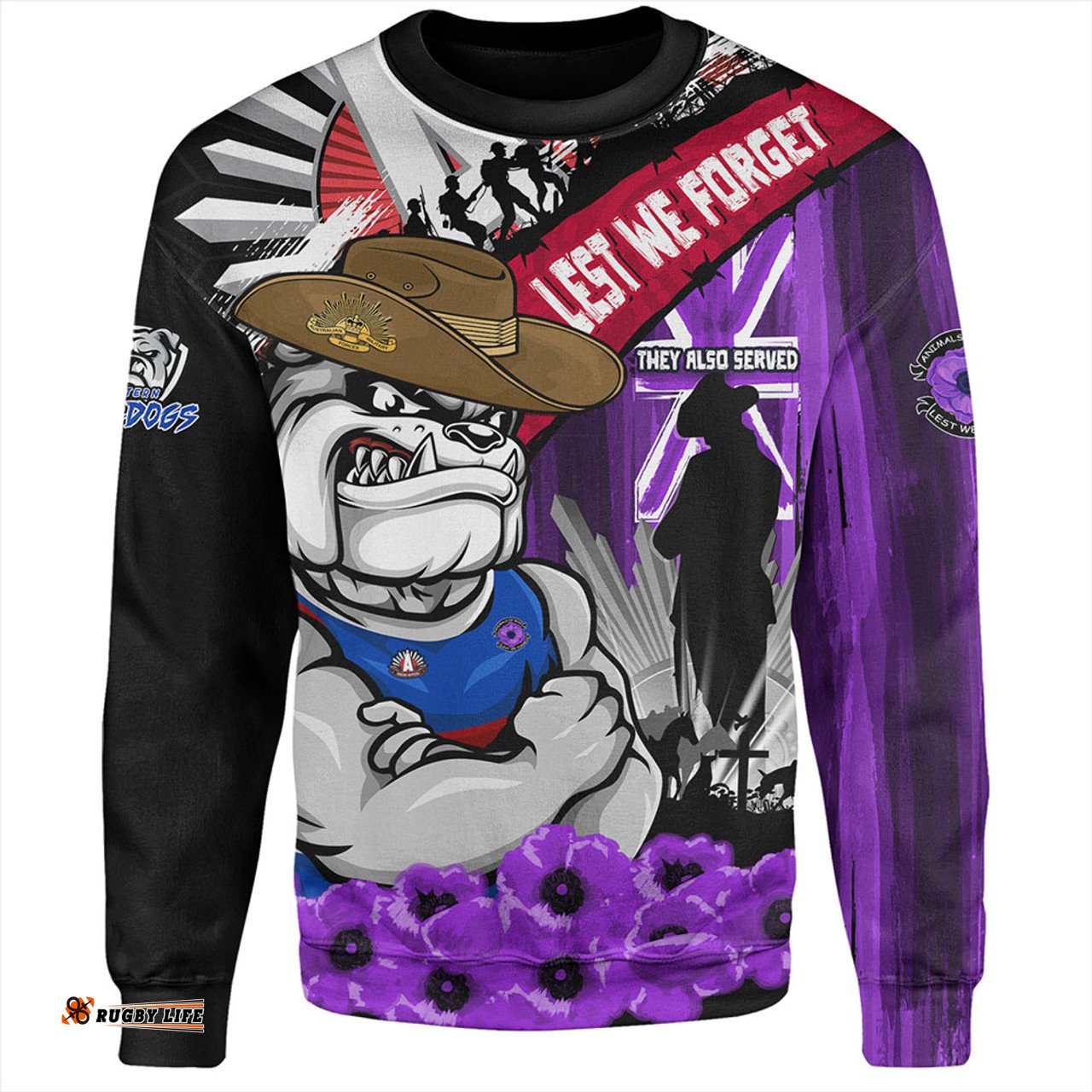 Amazing Aussie Western Bulldogs ANZAC Day Honor Purple Valor And Spirit Sweatshirt
