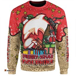 Amazing Aussie Redcliffe Dolphins Christmas Custom Merry Christmas Our Beloved Team With Aboriginal Dot Art Pattern Sweatshirt