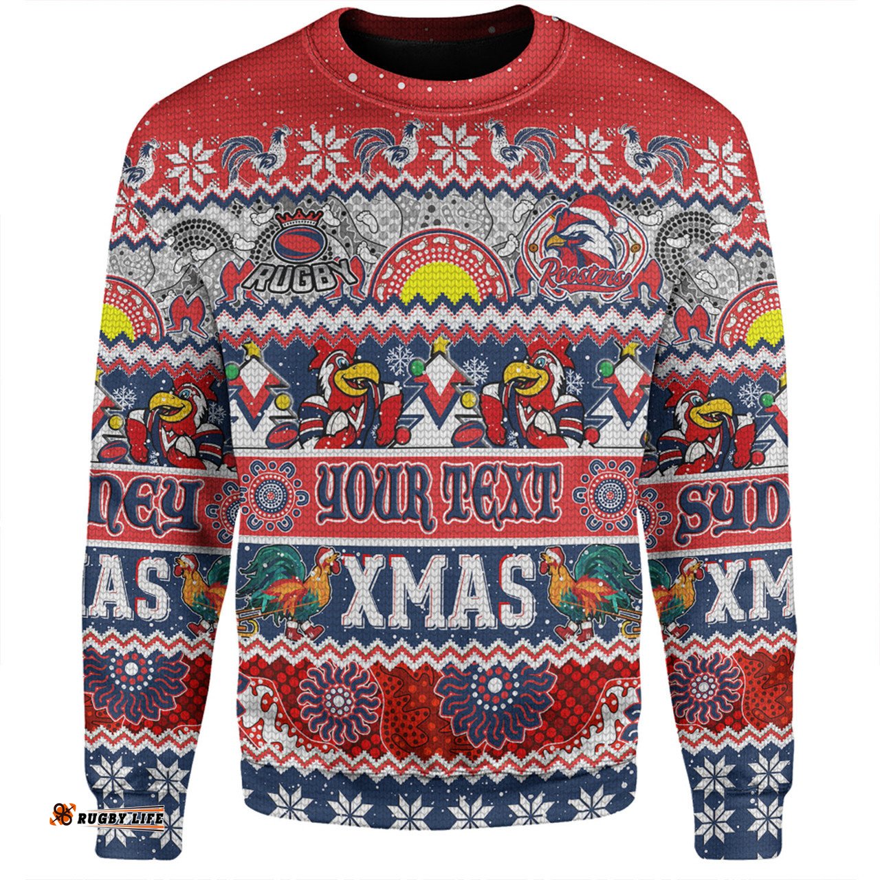 Amazing Aussie Sydney Roosters Christmas Aboriginal Custom Indigenous Knitted Ugly Xmas Style Sweatshirt