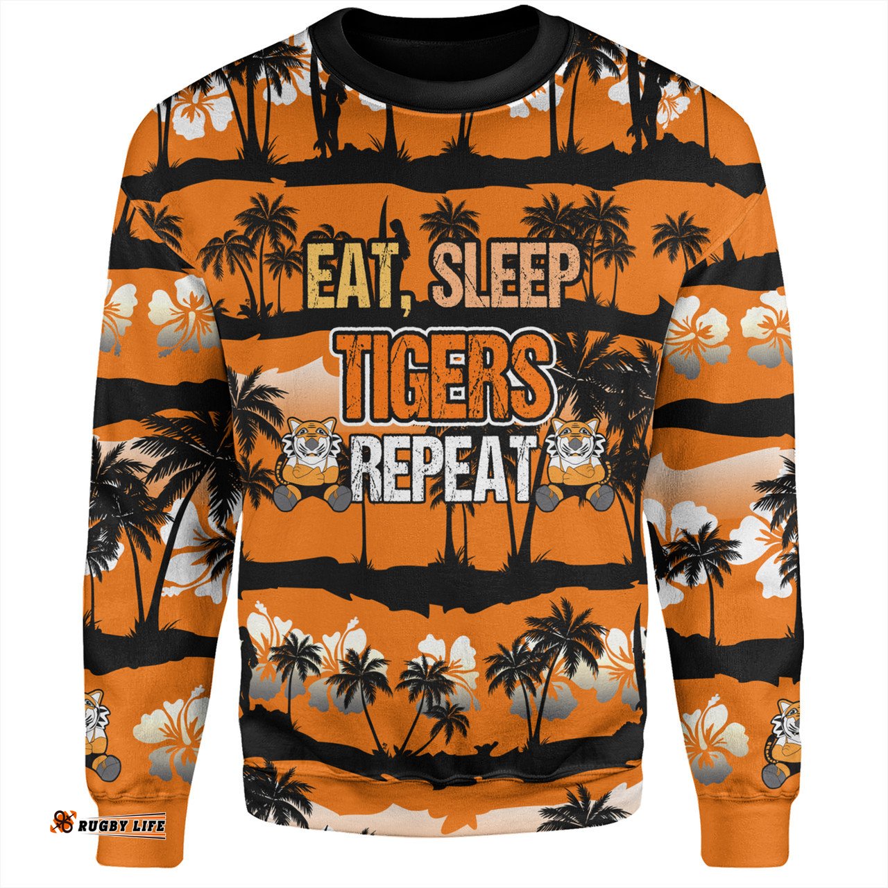 Amazing Aussie Wests Tigers Eat Sleep Repeat With Tropical Patterns Sweatshirt