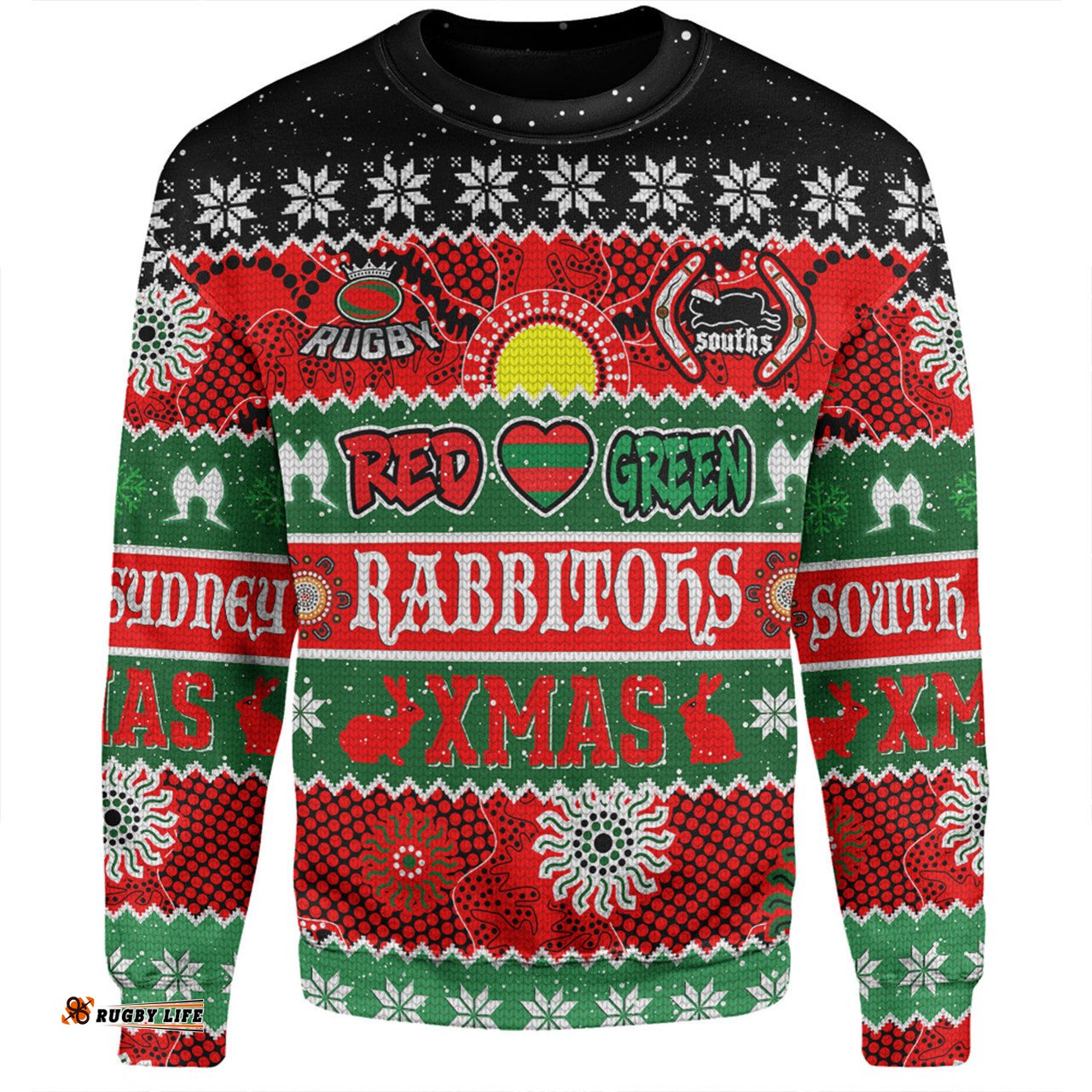 Amazing Aussie South Sydney Rabbitohs Aboriginal Custom Indigenous Knitted Ugly Xmas Style Sweatshirt