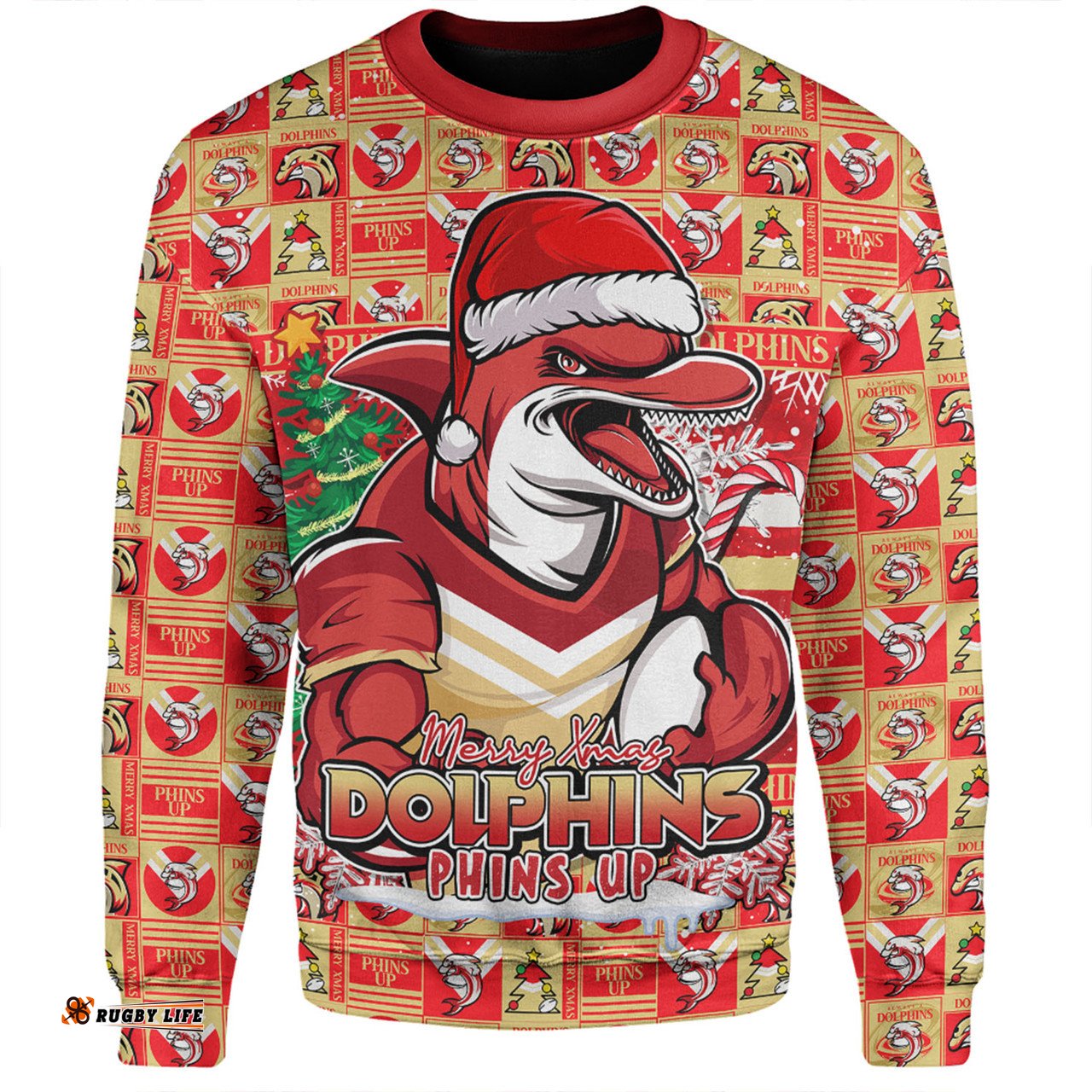 Amazing Aussie Redcliffe Dolphins Merry Ugly Christmas Comic Style Sweatshirt